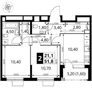 2-к квартира, вторичка, 52м2, 10/17 этаж