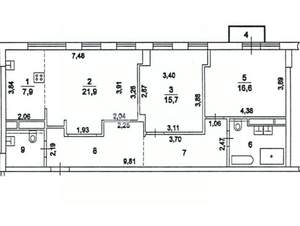 3-к квартира, вторичка, 92м2, 5/8 этаж