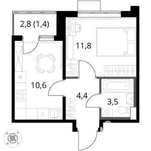1-к квартира, вторичка, 32м2, 12/17 этаж