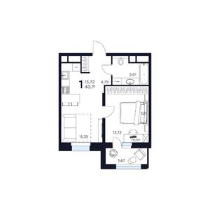 1-к квартира, строящийся дом, 41м2, 4/17 этаж