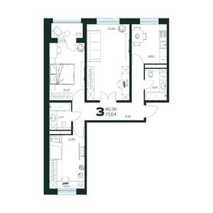 3-к квартира, вторичка, 75м2, 2/9 этаж