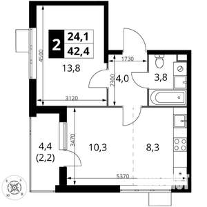 2-к квартира, вторичка, 42м2, 5/17 этаж
