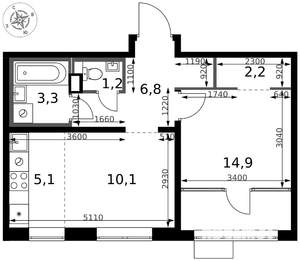 2-к квартира, вторичка, 44м2, 9/17 этаж