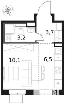 Студия квартира, вторичка, 24м2, 8/17 этаж