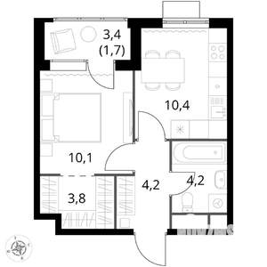 1-к квартира, вторичка, 34м2, 8/17 этаж