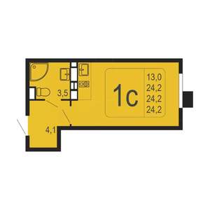 1-к квартира, строящийся дом, 24м2, 1/8 этаж