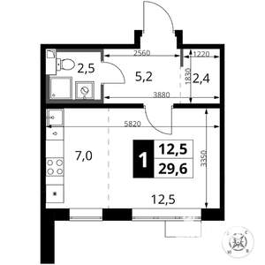 Студия квартира, вторичка, 30м2, 12/16 этаж