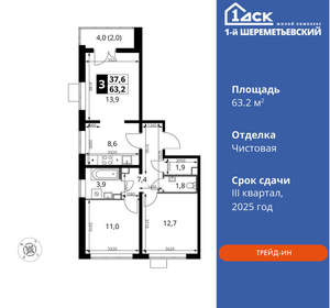 3-к квартира, вторичка, 63м2, 11/17 этаж