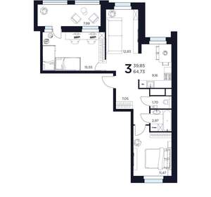 3-к квартира, вторичка, 65м2, 11/15 этаж