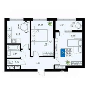 2-к квартира, вторичка, 51м2, 17/20 этаж