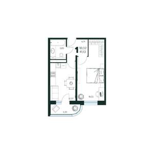 1-к квартира, вторичка, 41м2, 2/9 этаж