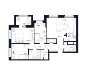 4-к квартира, вторичка, 88м2, 2/15 этаж