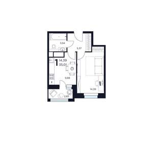 1-к квартира, вторичка, 35м2, 12/15 этаж