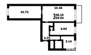 3-к квартира, вторичка, 59м2, 3/9 этаж