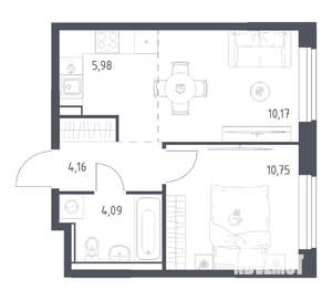 1-к квартира, вторичка, 35м2, 10/17 этаж