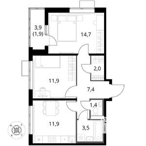 2-к квартира, вторичка, 55м2, 6/17 этаж