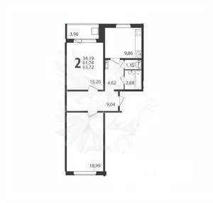 2-к квартира, вторичка, 64м2, 11/18 этаж