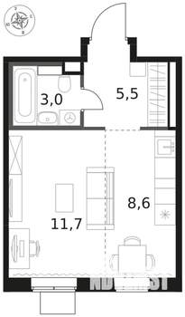 Студия квартира, вторичка, 29м2, 7/17 этаж