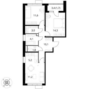 3-к квартира, вторичка, 63м2, 6/16 этаж