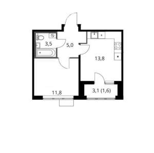 1-к квартира, вторичка, 36м2, 9/16 этаж