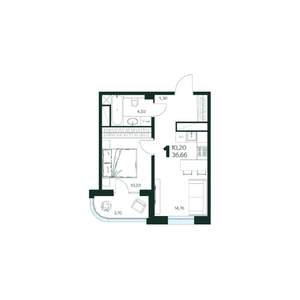 1-к квартира, строящийся дом, 37м2, 2/9 этаж