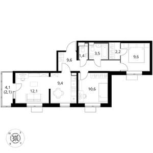 3-к квартира, вторичка, 61м2, 2/17 этаж