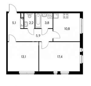 2-к квартира, вторичка, 59м2, 20/26 этаж