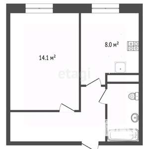 1-к квартира, вторичка, 34м2, 1/6 этаж