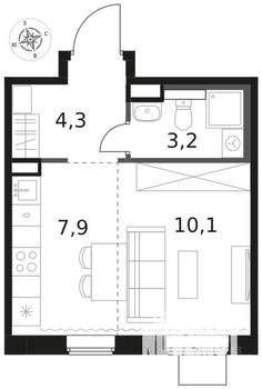 1-к квартира, вторичка, 26м2, 17/17 этаж