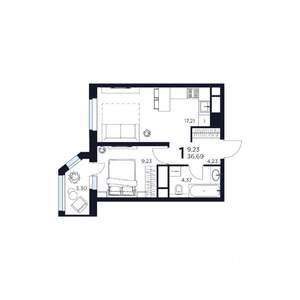 1-к квартира, строящийся дом, 37м2, 13/17 этаж