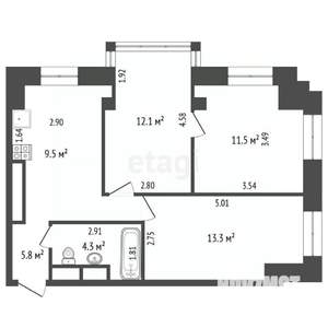 3-к квартира, вторичка, 57м2, 11/25 этаж