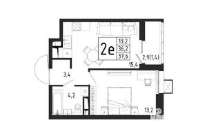 1-к квартира, вторичка, 38м2, 5/12 этаж