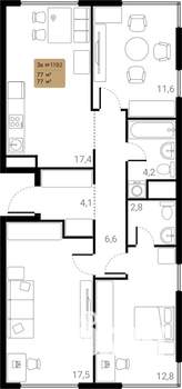 3-к квартира, вторичка, 77м2, 9/28 этаж