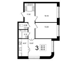 3-к квартира, строящийся дом, 69м2, 1/5 этаж