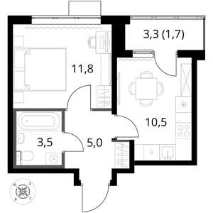 1-к квартира, вторичка, 33м2, 12/16 этаж