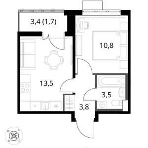1-к квартира, вторичка, 33м2, 8/17 этаж