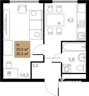 1-к квартира, вторичка, 30м2, 22/28 этаж