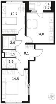 2-к квартира, вторичка, 59м2, 2/8 этаж