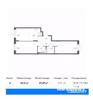 2-к квартира, вторичка, 57м2, 11/12 этаж