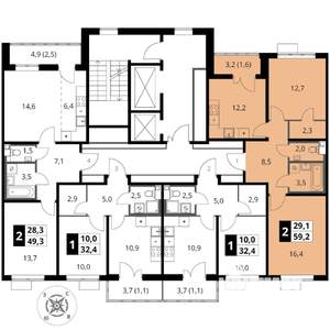 2-к квартира, вторичка, 59м2, 7/16 этаж