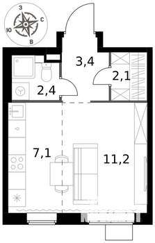 Студия квартира, вторичка, 26м2, 2/17 этаж