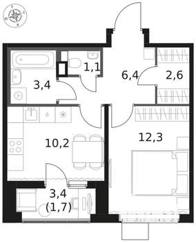 1-к квартира, вторичка, 38м2, 9/17 этаж