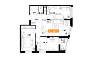 3-к квартира, вторичка, 81м2, 12/17 этаж