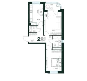 2-к квартира, вторичка, 59м2, 2/9 этаж