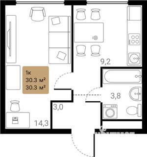 1-к квартира, вторичка, 30м2, 23/28 этаж