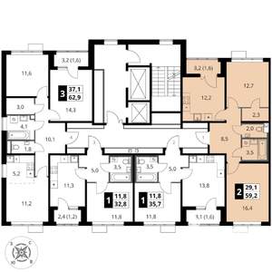 2-к квартира, вторичка, 59м2, 7/16 этаж