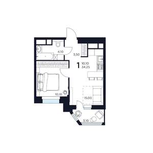 1-к квартира, строящийся дом, 34м2, 8/17 этаж