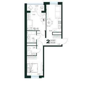 2-к квартира, вторичка, 59м2, 9/9 этаж