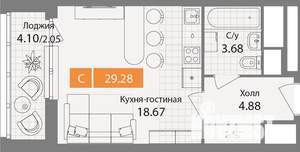 Студия квартира, строящийся дом, 29м2, 4/17 этаж