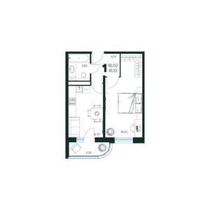 1-к квартира, строящийся дом, 41м2, 2/9 этаж